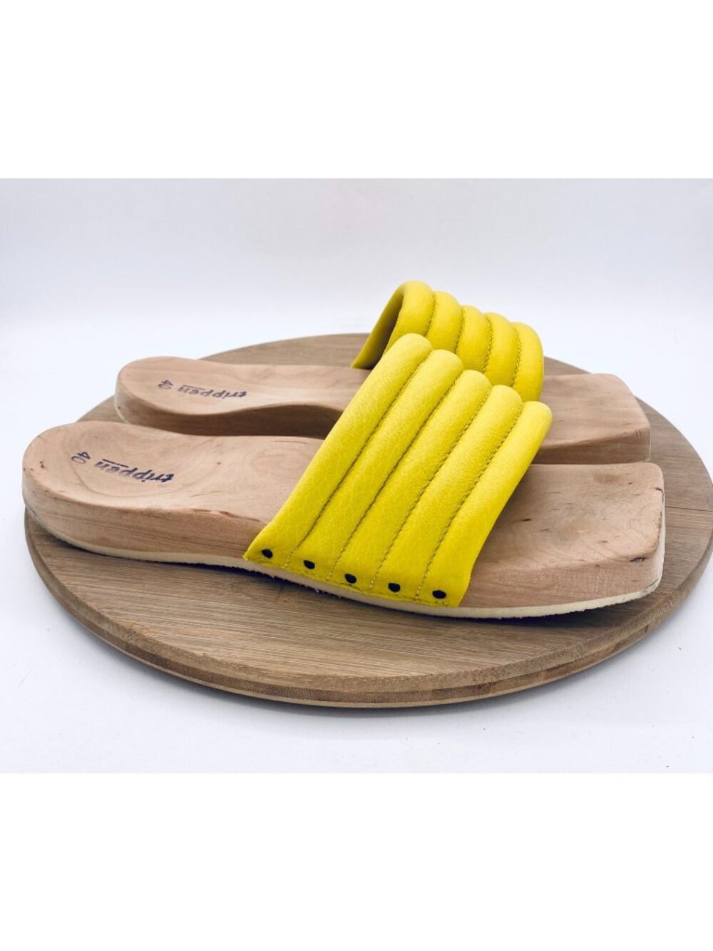 Trippen Shoes Womens 9 40 Yellow Leather Wooden Clogs Sandals Luxury